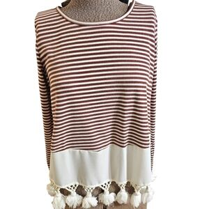 Ces Femme by Mi-in boutique long sleeve shirt with pom poms on the bottom size s